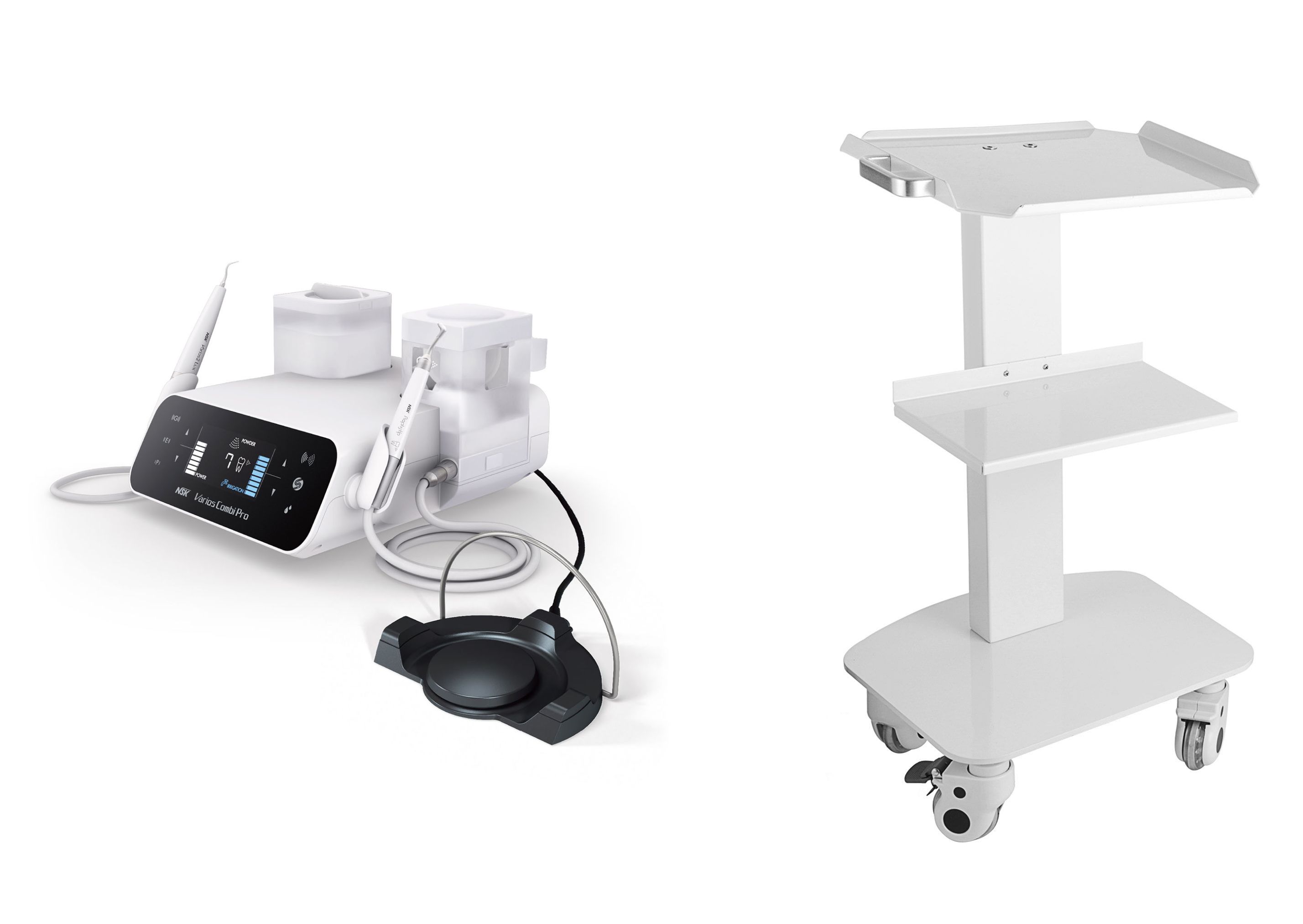 Varios Combi Pro Basic Set mit Licht: Piezo-Ultraschall- und Pulvertherapiegerät. Mit vorinstalliertem Prophywagen: Luft, Wasser, Elektro 
